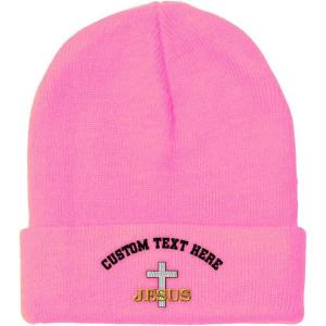 imageCustom Beanies for Men Christian Cross Jesus Embroidery Winter Hats for Women Acrylic Skull Cap 1 SizeSoft Pink Personalized Text Here