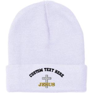 imageCustom Beanies for Men Christian Cross Jesus Embroidery Winter Hats for Women Acrylic Skull Cap 1 SizeWhite Personalized Text Here