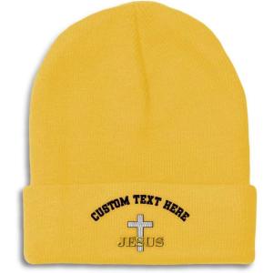 imageCustom Beanies for Men Christian Cross Jesus Embroidery Winter Hats for Women Acrylic Skull Cap 1 SizeYellow Personalized Text Here