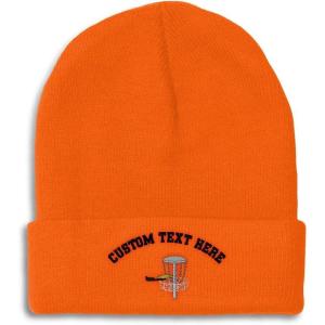 imageCustom Beanies for Men Disc Golf A Embroidery Disc Golf Winter Hats for Women Acrylic Skull Cap 1 SizeOrange Personalized Text Here