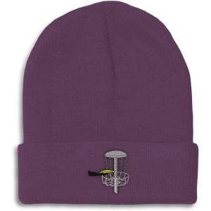 imageCustom Beanies for Men Disc Golf A Embroidery Disc Golf Winter Hats for Women Acrylic Skull Cap 1 SizePurple Design Only