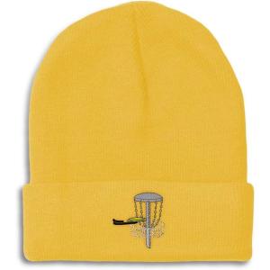 imageCustom Beanies for Men Disc Golf A Embroidery Disc Golf Winter Hats for Women Acrylic Skull Cap 1 SizeYellow Design Only