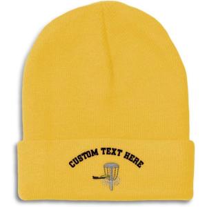 imageCustom Beanies for Men Disc Golf A Embroidery Disc Golf Winter Hats for Women Acrylic Skull Cap 1 SizeYellow Personalized Text Here
