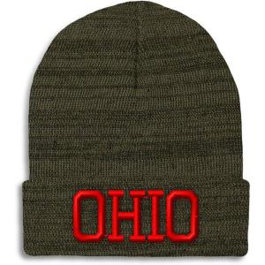 imageCustom Beanies for Men Ohio State USA America B Embroidery Winter Hats for Women Acrylic Skull Cap 1 SizeHeather Olive Green Design Only