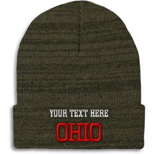 imageCustom Beanies for Men Ohio State USA America B Embroidery Winter Hats for Women Acrylic Skull Cap 1 SizeHeather Olive Green Personalized Text Here