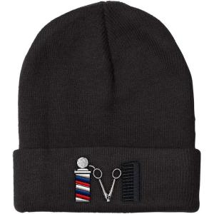 imageSpeedy Pros Beanies for Men Barber Logo Embroidery Hairdresser Winter Hats for Women Acrylic Skull Cap 1 SizeBlack Design Only