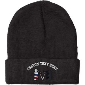 imageSpeedy Pros Beanies for Men Barber Logo Embroidery Hairdresser Winter Hats for Women Acrylic Skull Cap 1 SizeBlack Personalized Text Here