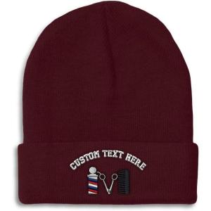 imageSpeedy Pros Beanies for Men Barber Logo Embroidery Hairdresser Winter Hats for Women Acrylic Skull Cap 1 SizeBurgundy Personalized Text Here