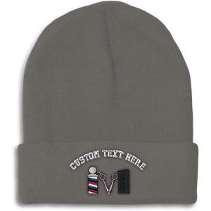 imageSpeedy Pros Beanies for Men Barber Logo Embroidery Hairdresser Winter Hats for Women Acrylic Skull Cap 1 SizeDark Grey Personalized Text Here