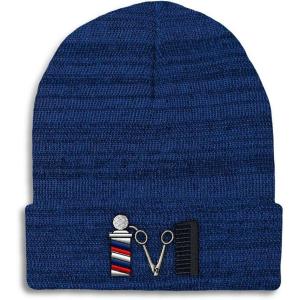 imageSpeedy Pros Beanies for Men Barber Logo Embroidery Hairdresser Winter Hats for Women Acrylic Skull Cap 1 SizeHeather Royal Blue Design Only