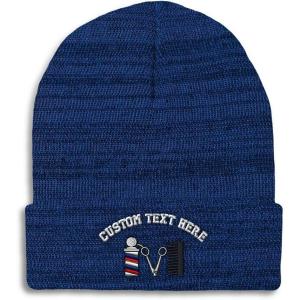 imageSpeedy Pros Beanies for Men Barber Logo Embroidery Hairdresser Winter Hats for Women Acrylic Skull Cap 1 SizeHeather Royal Blue Personalized Text Here
