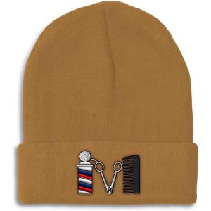 imageSpeedy Pros Beanies for Men Barber Logo Embroidery Hairdresser Winter Hats for Women Acrylic Skull Cap 1 SizeKhaki Design Only