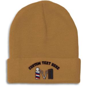 imageSpeedy Pros Beanies for Men Barber Logo Embroidery Hairdresser Winter Hats for Women Acrylic Skull Cap 1 SizeKhaki Personalized Text Here