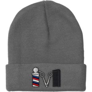 imageSpeedy Pros Beanies for Men Barber Logo Embroidery Hairdresser Winter Hats for Women Acrylic Skull Cap 1 SizeLight Grey Design Only