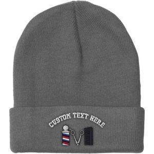 imageSpeedy Pros Beanies for Men Barber Logo Embroidery Hairdresser Winter Hats for Women Acrylic Skull Cap 1 SizeLight Grey Personalized Text Here