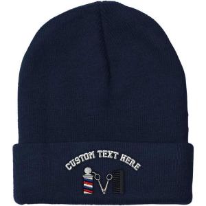 imageSpeedy Pros Beanies for Men Barber Logo Embroidery Hairdresser Winter Hats for Women Acrylic Skull Cap 1 SizeNavy Personalized Text Here