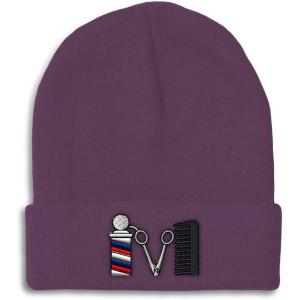 imageSpeedy Pros Beanies for Men Barber Logo Embroidery Hairdresser Winter Hats for Women Acrylic Skull Cap 1 SizePurple Design Only
