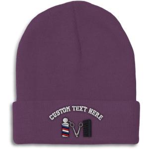 imageSpeedy Pros Beanies for Men Barber Logo Embroidery Hairdresser Winter Hats for Women Acrylic Skull Cap 1 SizePurple Personalized Text Here