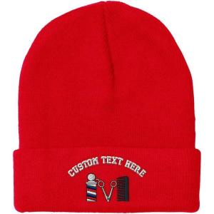 imageSpeedy Pros Beanies for Men Barber Logo Embroidery Hairdresser Winter Hats for Women Acrylic Skull Cap 1 SizeRed Personalized Text Here