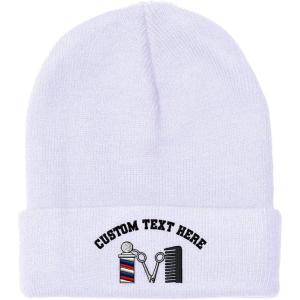 imageSpeedy Pros Beanies for Men Barber Logo Embroidery Hairdresser Winter Hats for Women Acrylic Skull Cap 1 SizeWhite Personalized Text Here