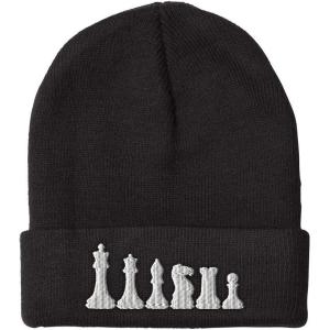 imageBeanies for Men Chess Set White Embroidery Chess Winter Hats for Women Acrylic Skull Cap 1 SizeBlack Design Only