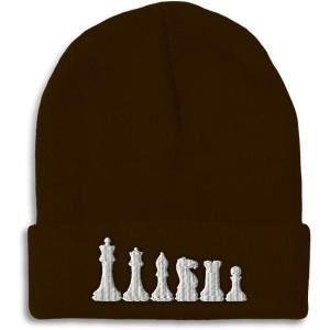 imageBeanies for Men Chess Set White Embroidery Chess Winter Hats for Women Acrylic Skull Cap 1 SizeBrown Design Only