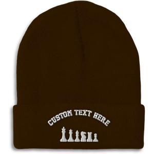 imageBeanies for Men Chess Set White Embroidery Chess Winter Hats for Women Acrylic Skull Cap 1 SizeBrown Personalized Text Here