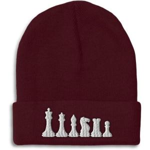 imageBeanies for Men Chess Set White Embroidery Chess Winter Hats for Women Acrylic Skull Cap 1 SizeBurgundy Design Only