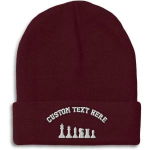 imageBeanies for Men Chess Set White Embroidery Chess Winter Hats for Women Acrylic Skull Cap 1 SizeBurgundy Personalized Text Here