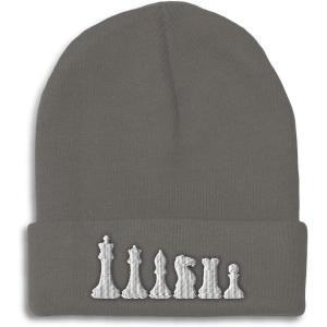 imageBeanies for Men Chess Set White Embroidery Chess Winter Hats for Women Acrylic Skull Cap 1 SizeDark Grey Design Only