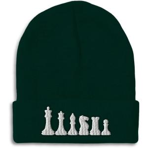 imageBeanies for Men Chess Set White Embroidery Chess Winter Hats for Women Acrylic Skull Cap 1 SizeForest Green Design Only