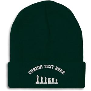 imageBeanies for Men Chess Set White Embroidery Chess Winter Hats for Women Acrylic Skull Cap 1 SizeForest Green Personalized Text Here