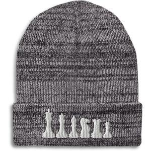 imageBeanies for Men Chess Set White Embroidery Chess Winter Hats for Women Acrylic Skull Cap 1 SizeHeather Grey Design Only