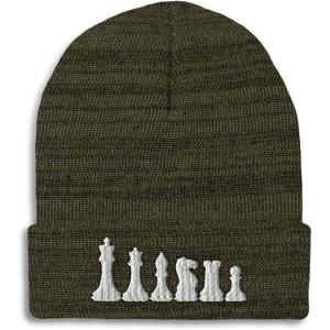 imageBeanies for Men Chess Set White Embroidery Chess Winter Hats for Women Acrylic Skull Cap 1 SizeHeather Olive Green Design Only