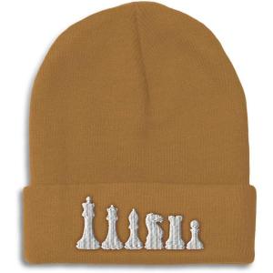 imageBeanies for Men Chess Set White Embroidery Chess Winter Hats for Women Acrylic Skull Cap 1 SizeKhaki Design Only