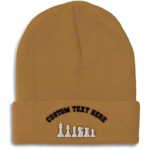 imageBeanies for Men Chess Set White Embroidery Chess Winter Hats for Women Acrylic Skull Cap 1 SizeKhaki Personalized Text Here