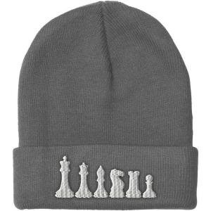 imageBeanies for Men Chess Set White Embroidery Chess Winter Hats for Women Acrylic Skull Cap 1 SizeLight Grey Design Only