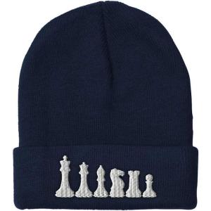 imageBeanies for Men Chess Set White Embroidery Chess Winter Hats for Women Acrylic Skull Cap 1 SizeNavy Design Only