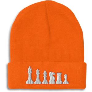 imageBeanies for Men Chess Set White Embroidery Chess Winter Hats for Women Acrylic Skull Cap 1 SizeOrange Design Only