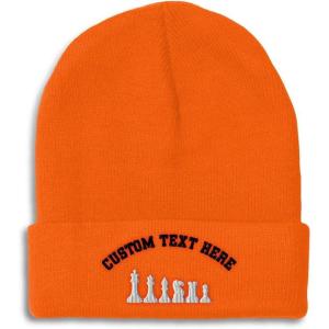 imageBeanies for Men Chess Set White Embroidery Chess Winter Hats for Women Acrylic Skull Cap 1 SizeOrange Personalized Text Here