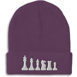 imageBeanies for Men Chess Set White Embroidery Chess Winter Hats for Women Acrylic Skull Cap 1 SizePurple Design Only