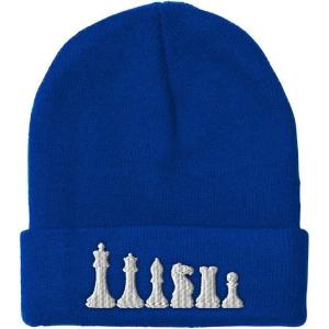 imageBeanies for Men Chess Set White Embroidery Chess Winter Hats for Women Acrylic Skull Cap 1 SizeRoyal Blue Design Only