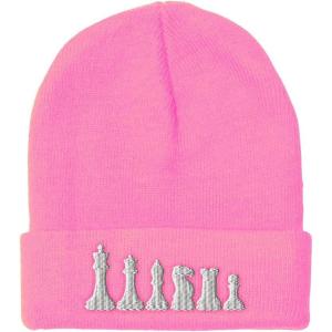 imageBeanies for Men Chess Set White Embroidery Chess Winter Hats for Women Acrylic Skull Cap 1 SizeSoft Pink Design Only
