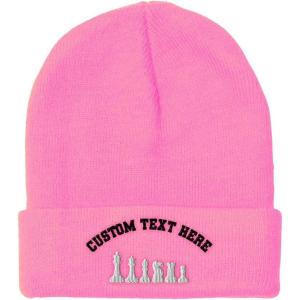 imageBeanies for Men Chess Set White Embroidery Chess Winter Hats for Women Acrylic Skull Cap 1 SizeSoft Pink Personalized Text Here