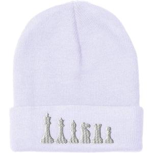 imageBeanies for Men Chess Set White Embroidery Chess Winter Hats for Women Acrylic Skull Cap 1 SizeWhite Design Only