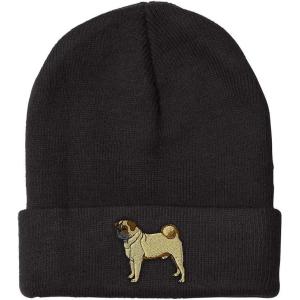 imageCustom Beanie for Men ampamp Women Pug Dog A Embroidery Acrylic Skull Cap Hat Black Design Only