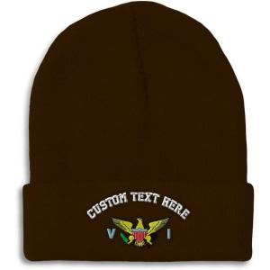 imageCustom Beanies for Men Virgin Island Flag Seal Embroidery Winter Hats for Women Acrylic Skull Cap 1 SizeBrown Personalized Text Here