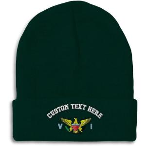 imageCustom Beanies for Men Virgin Island Flag Seal Embroidery Winter Hats for Women Acrylic Skull Cap 1 SizeForest Green Personalized Text Here