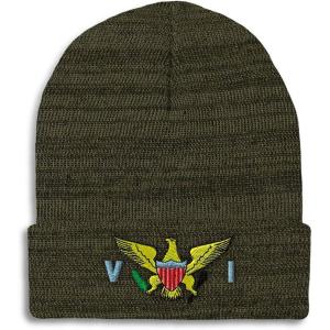 imageCustom Beanies for Men Virgin Island Flag Seal Embroidery Winter Hats for Women Acrylic Skull Cap 1 SizeHeather Olive Green Design Only
