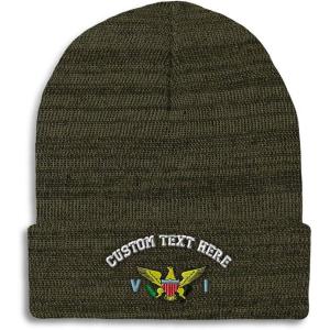 imageCustom Beanies for Men Virgin Island Flag Seal Embroidery Winter Hats for Women Acrylic Skull Cap 1 SizeHeather Olive Green Personalized Text Here